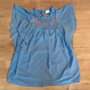 ⭐ Dusty Blue Sheer Floral Mesh Blouse With Ruffles Size Small